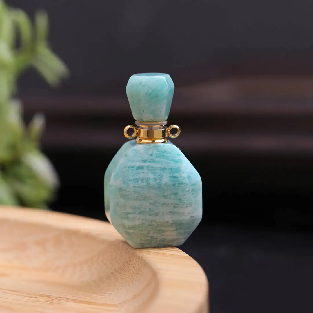 Natural Stone Crystal Perfume Bottle Pendant for DIY Clear Quartz Amethysts Pendant Reiki Essentials Oil Diffuser Vial Charms  ﻿