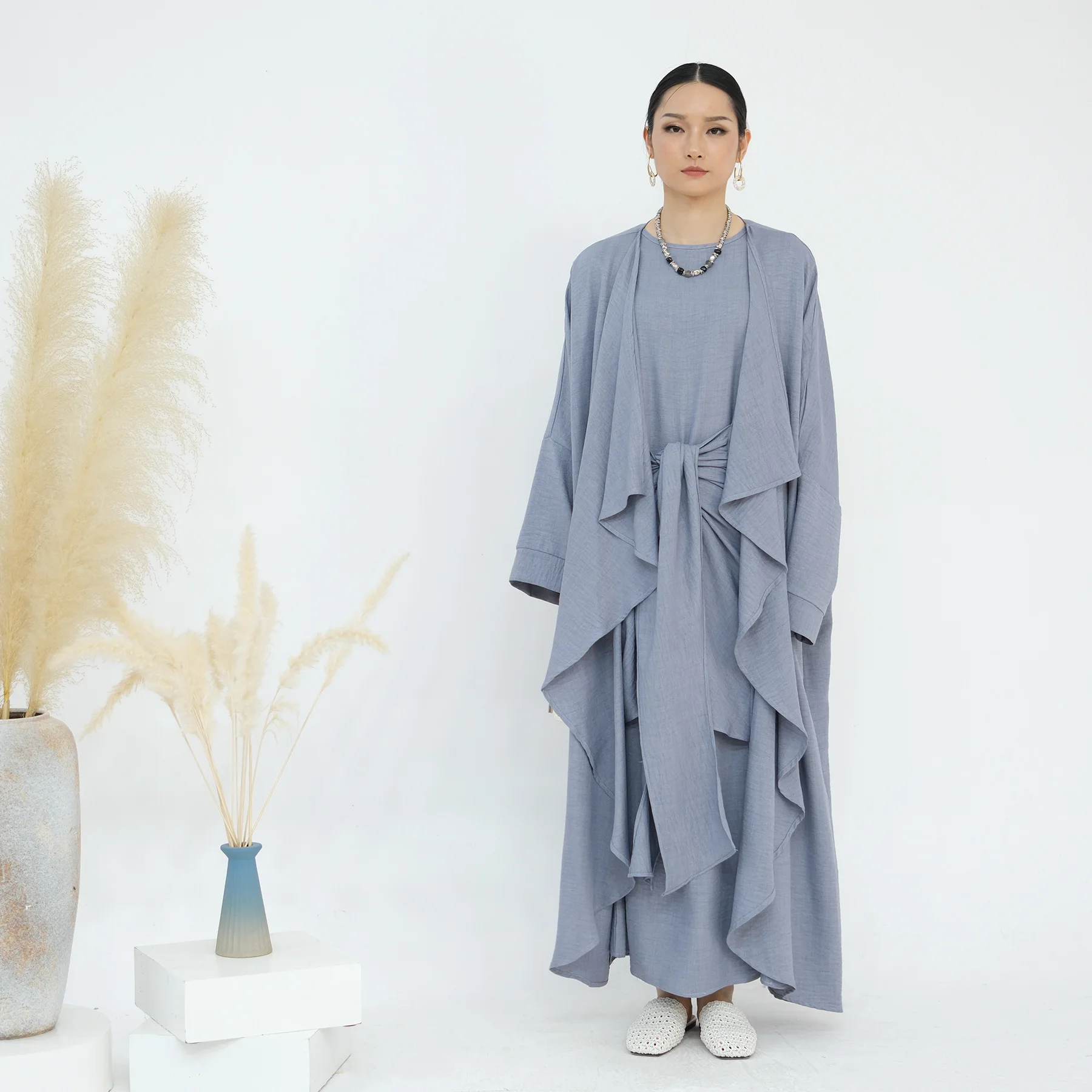 

Новый мусульманский костюм-абайя из Марокко: открытый кардиган и платье, комплект из 2 предметов, джалабия, кафтан для Рамадана, Дубай, исламская женская одежда, платья