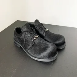 2025 Leather Horsehair Derby Men and Women Commuting Platform Loafers Casual  Big Head Casual Shoes