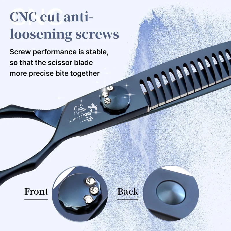 Fenice Professional 7.0 inch JP440C Steel Blue Purple Curved Thinning Chunker Scissors Shears For Pet Dog Trimming Grooming