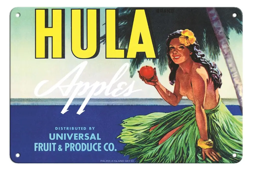 Pacifica Island Art Hula Brand Apples - Hawaiian Hula Girl - Universal Fruit and Produce Co. - Vintage Fruit Crate Label c.1930s