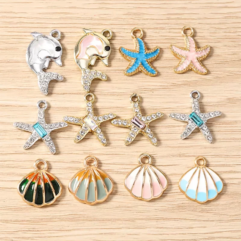 10pcs Mix Marine Life Charms Enamel Starfish Shell Charms Pendants for Making Necklaces Earrings DIY Crafts Jewelry Accessories