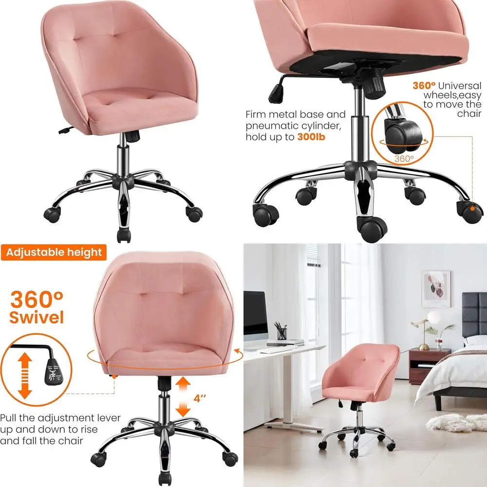 

Компактное бархатное вращающееся настольное кресло с колесиками для домашнего офиса и гостиной