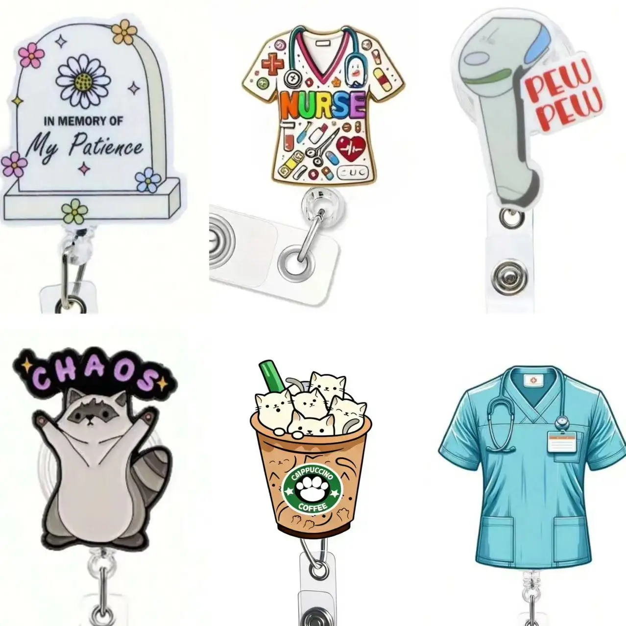 قطعة واحدة من حامل شارة قابل للسحب لطيف على شكل ممرضة مع مشبك لبطاقة الهوية - بكرة علامة اسم الموظفين الطبيين من الأكريليك للأطباء، RN، LPN - مثالية