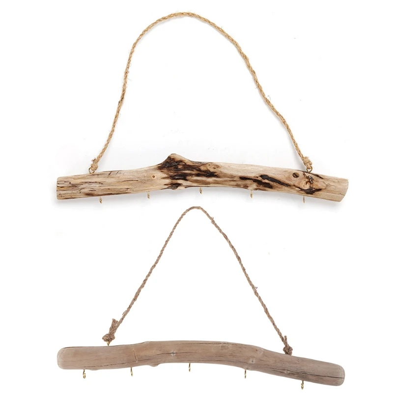 Vintage Driftwood Storage Hanging Rack for Key Jewelry Door Hook Household Wall