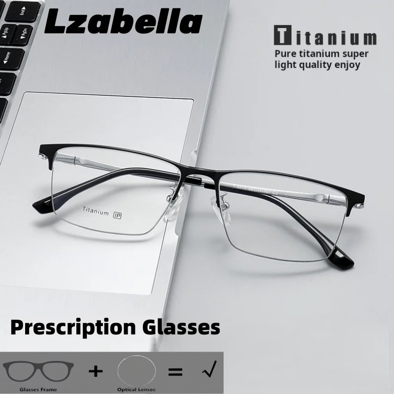 

Lzabella Men's Half Frame Eyeframe Business and Leisure Pure Titanium Spectacle Frame New Optical Prescription Glasses 7454