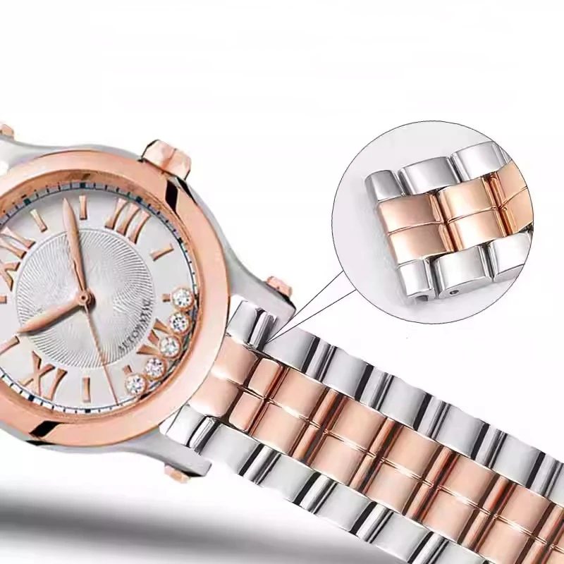 لساعة Chopard Happy Diamond مع حزام فولاذي للنساء Chopin Happy Sport سوار من الفولاذ المقاوم للصدأ باللون الذهبي الوردي 15 مم 18 مم