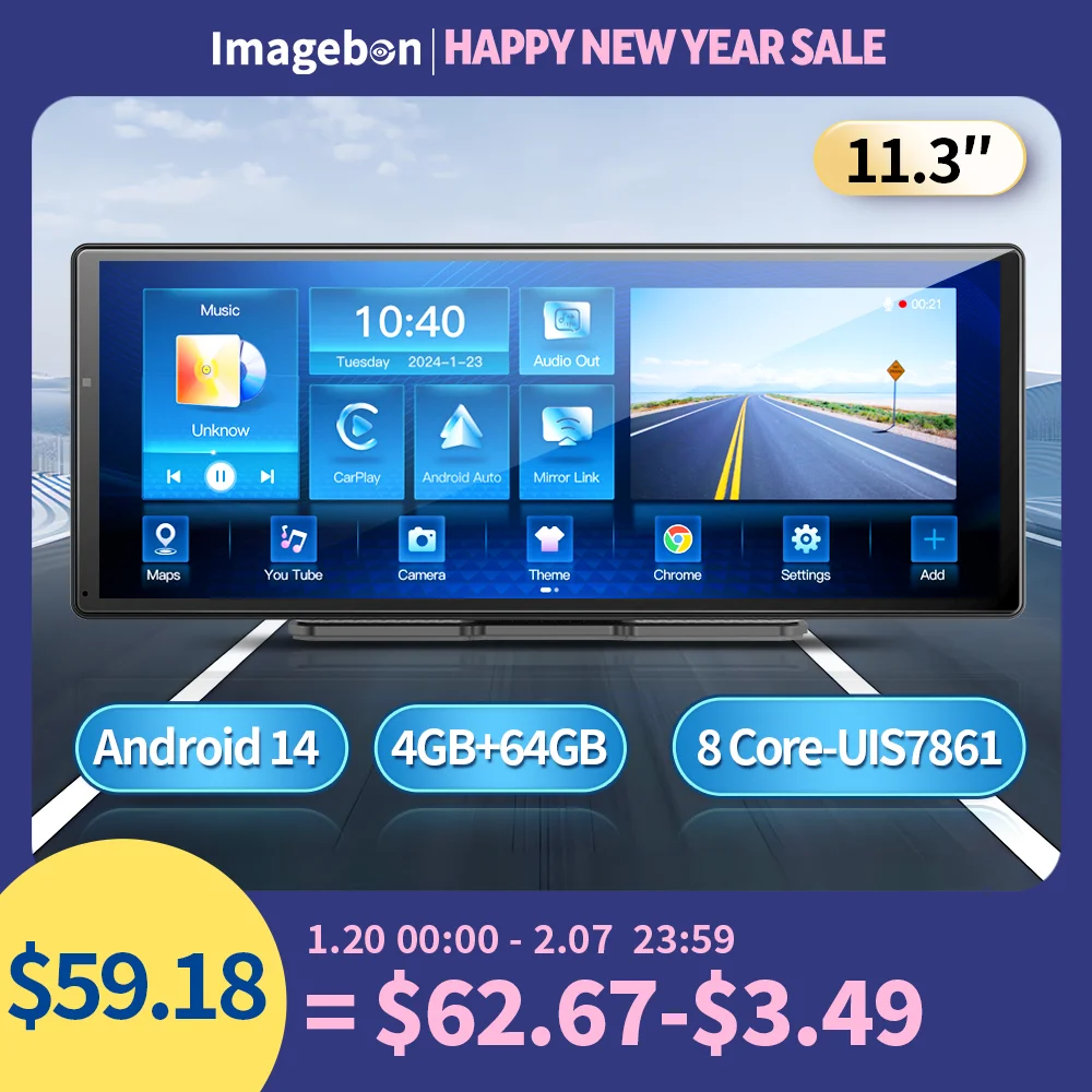 

11.3 Inch Imagebon 4+64GB 8 Core Android 14 Multimedia Player Carplay Android Auto Netflix Google Play Youtube GPS OTA Upgrade