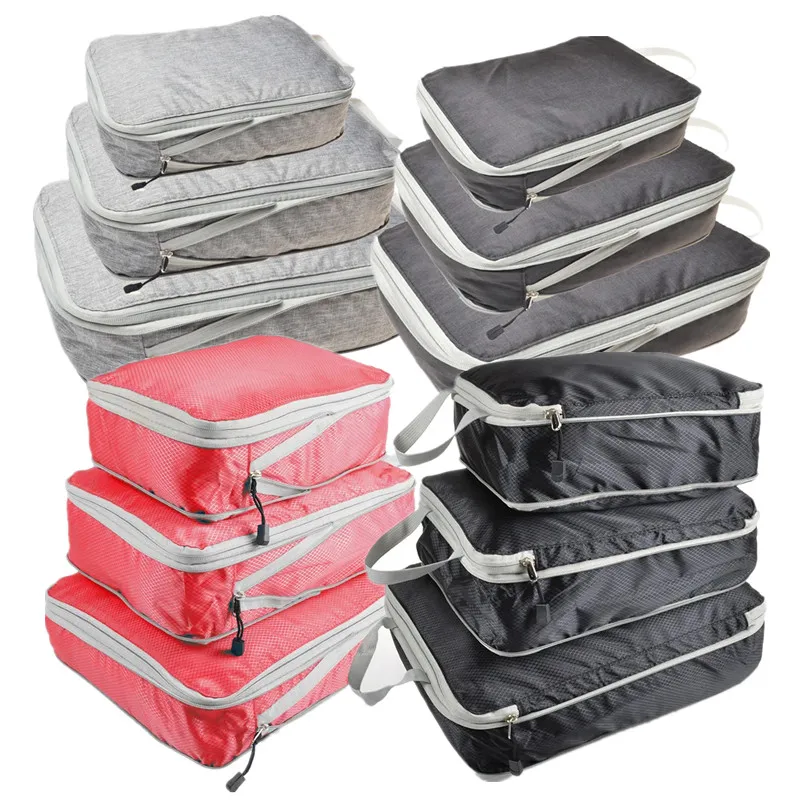 Luggage Cubes Organizer Portable Travel Storage Bag Compressible Packing Cubes Foldable Waterproof Travel Suitcase Nylon Handbag