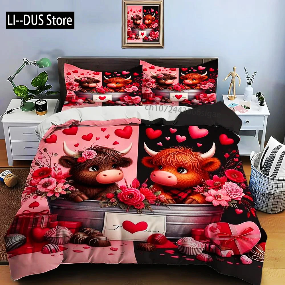 Highland Cattle Print Bedding Set Cute North American Duvet Cover 1 Duvet Cover 2 Pillowcases Adult And Kids Bedding Set Luxury