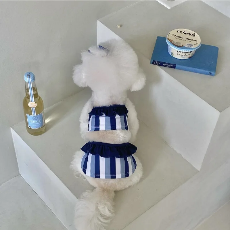 Puppy Ins Summer Outdoor Striped Dog clothes Sling Pet One-Piece Vest Cat Dog Bikini Lycra Ice Breathable Swimsuit Dogs Clothing