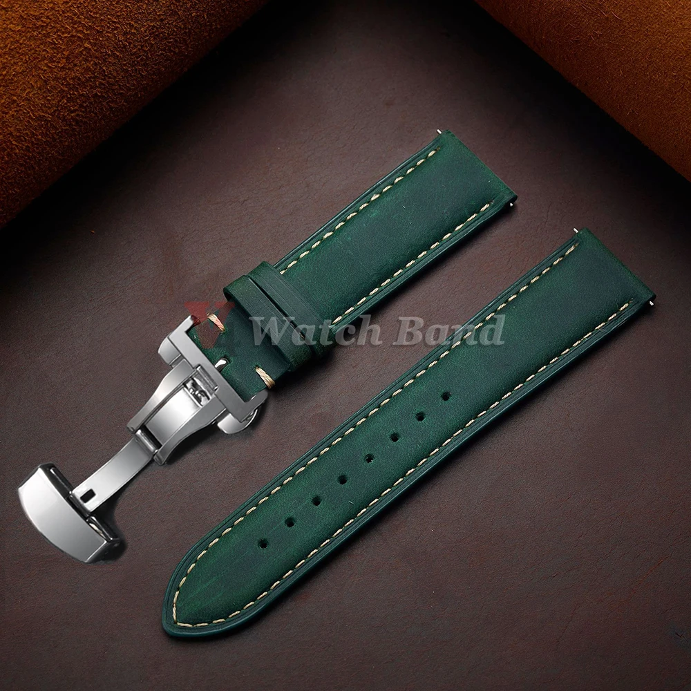 nxalp Echtes Kalbslederarmband für Omega Business Uhrenarmband für Seiko 14/16/18/20/22/24 mm Butterfly-Schnallennaht, braunes Armband 5