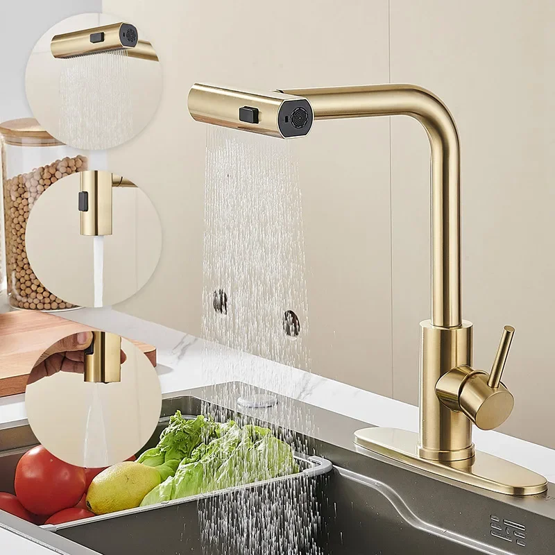 

Kitchen Faucets Brushed Gold Pull Out Kitchen Faucet Mixer Tap Grey/Niickel Water Mixer Tap Mixer Tap