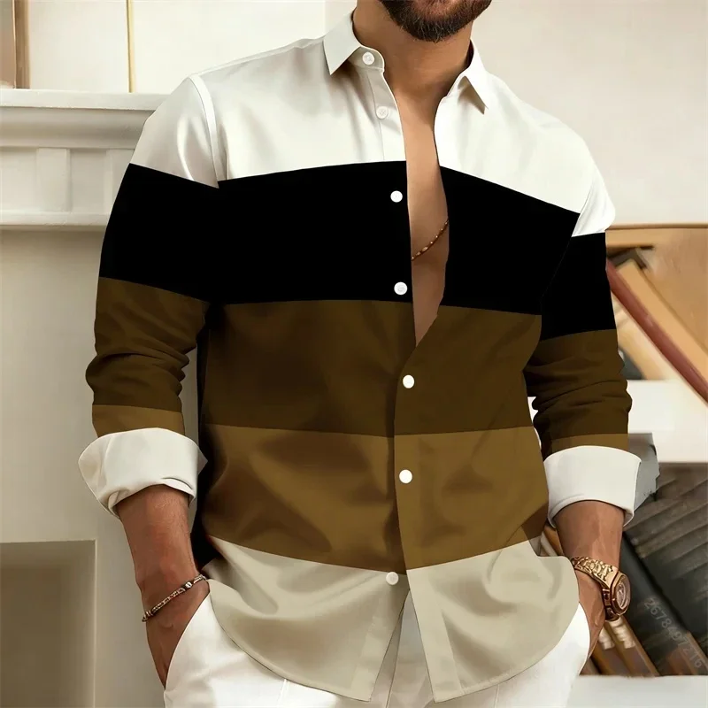 

Polyester Men's Top Casual Summer Spring Multi-color Digital Print Design Men's Long Sleeve Shirt Comfortable Wear Lapel Design