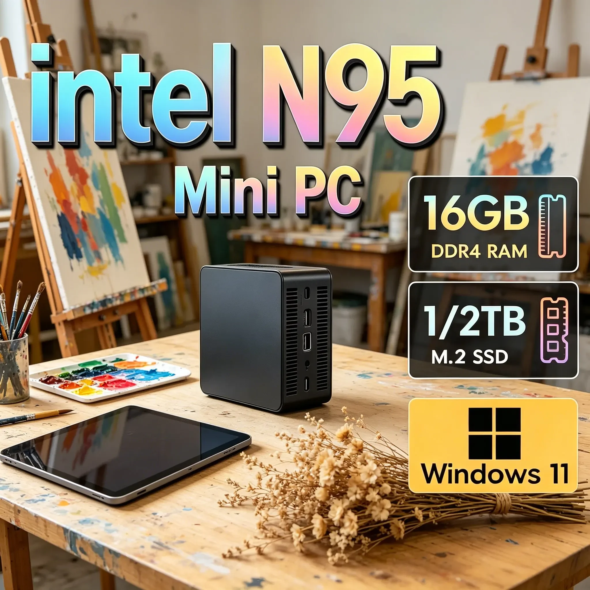 

Laptop Compact N95 Core Mini PC High Performance Desktop Host Home Work Gaming Entertainment Mini Computer
