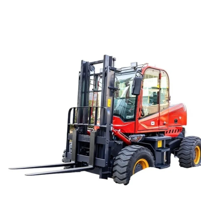 3.5 tons all-terrain off-road forklift can be equipped with tipping fork to clamp wood