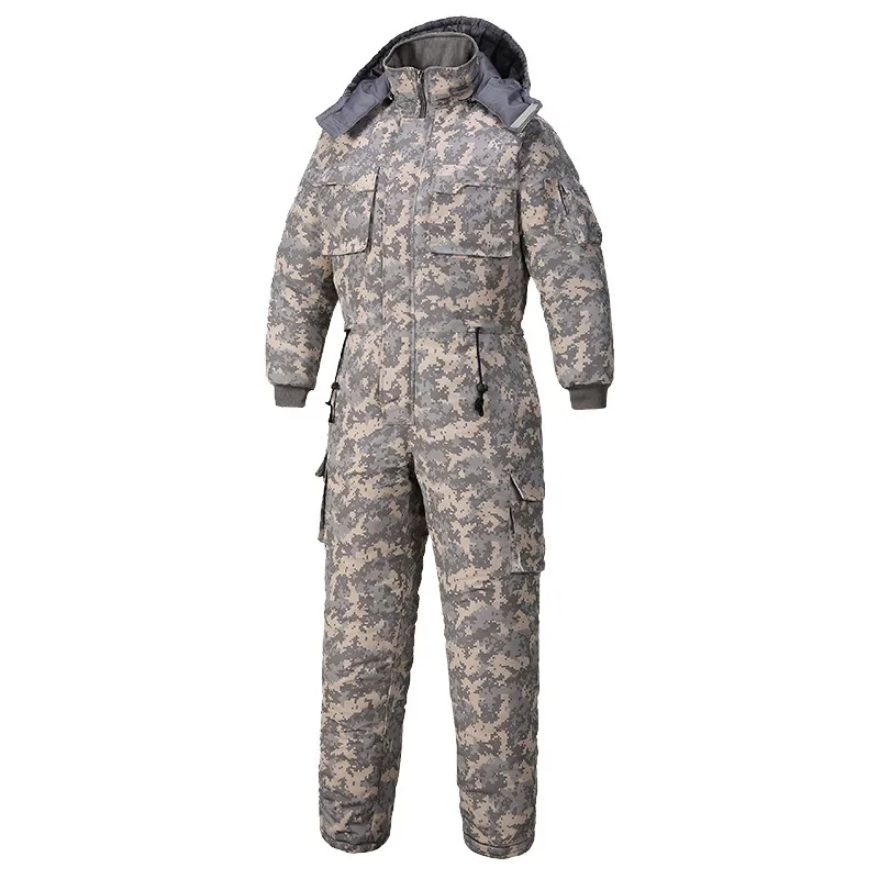 Winter Waterproof Jumpsuit Men Women One-Piece Ski Down Parka Jumpsuit Outdoor Sports Camouflage Jacket Warm Hooded Overalls