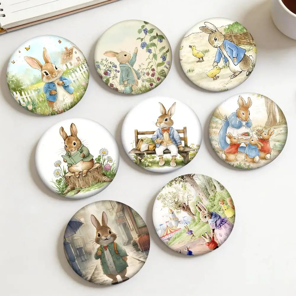 1pc Retro Cute Cartoon P-Peter Rabbit Cartoon Style Badge Brooches On Backpack Decoration Round Enamel Pins For Accessorys