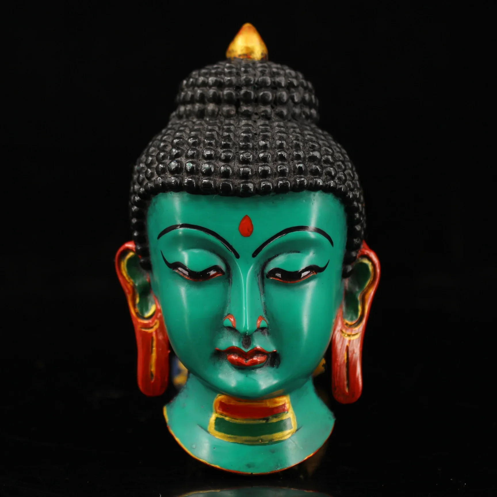 Nepal collected handmade Painted tracing gold Green Shakyamuni Buddha Lacquerware hung statue