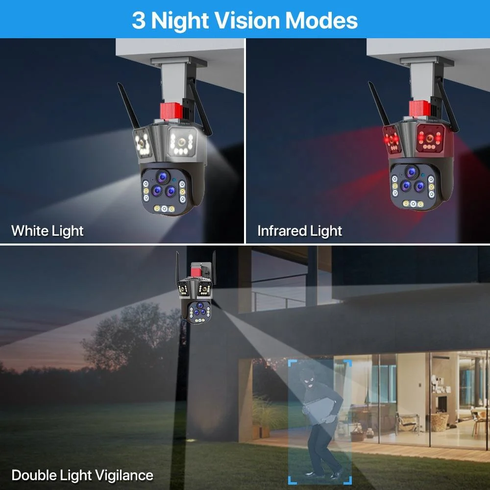 Rastreamento automático 20mp 5 lente 20x zoom sem fio wifi câmera de vigilância de vídeo ip ptz 360 10k cctv ao ar livre casa wifi câmera de segurança