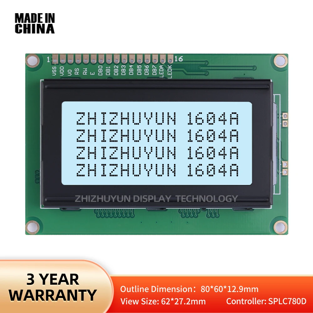 Factory Supply LCD1604A Display Screen 3.6 Inch Grey Film Black Characters Controller SPLC780D LCM Module