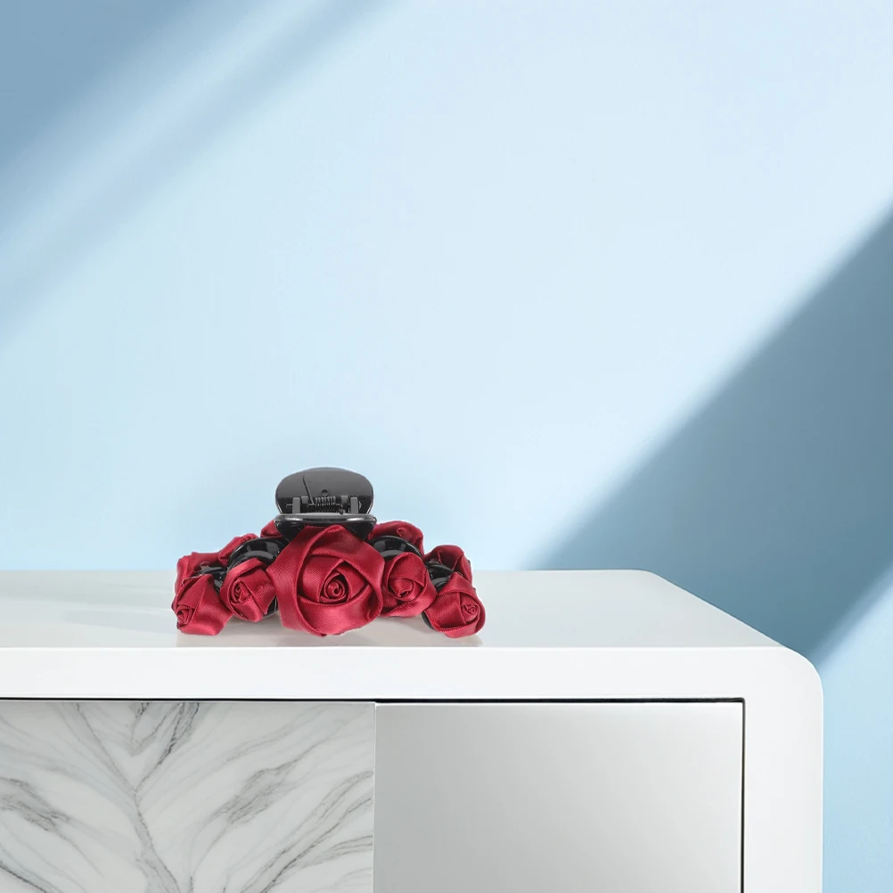 

2pcs Red Rose Hairpin Elegant 3D Secure Grip Versatile Use Durable Material Large Hair Clip Fancy Flower Claw