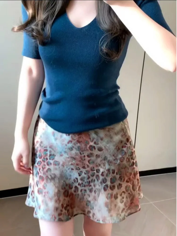 2026 Summer Women French-style Vintage Leopard Print Skirt Female Elegant Fashion High-waisted A-line Short Skirt