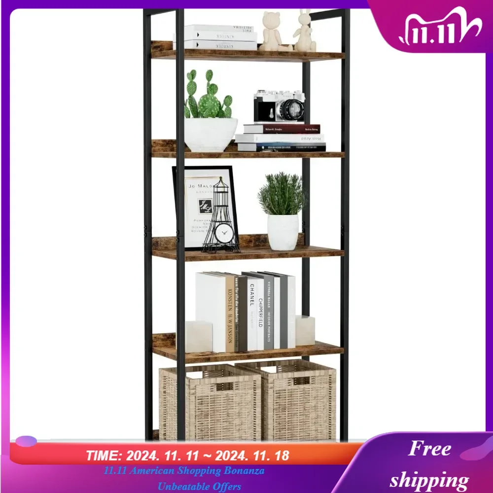 

Bookshelf, 5 Tier Bookshelves, Home Office Bookcase Shelf Storage Organizer, Free Standing Storage Shelving Unit for Bedroom