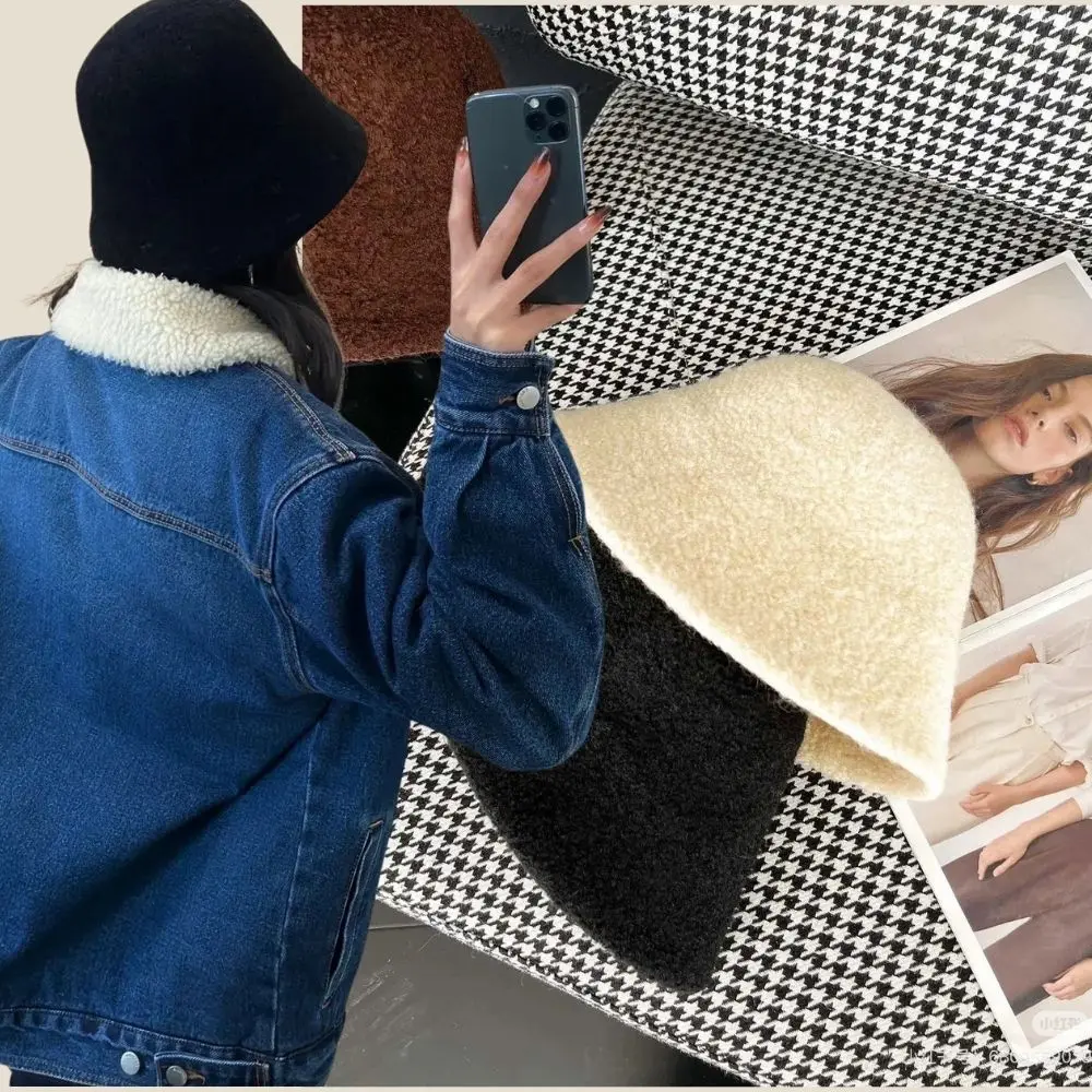 الكورية نمط الصوف صياد قبعة للنساء الخريف والشتاء في الهواء الطلق تنوعا الدافئة قبعة بحافة الأزياء اليابانية الصوفية حوض قبعة