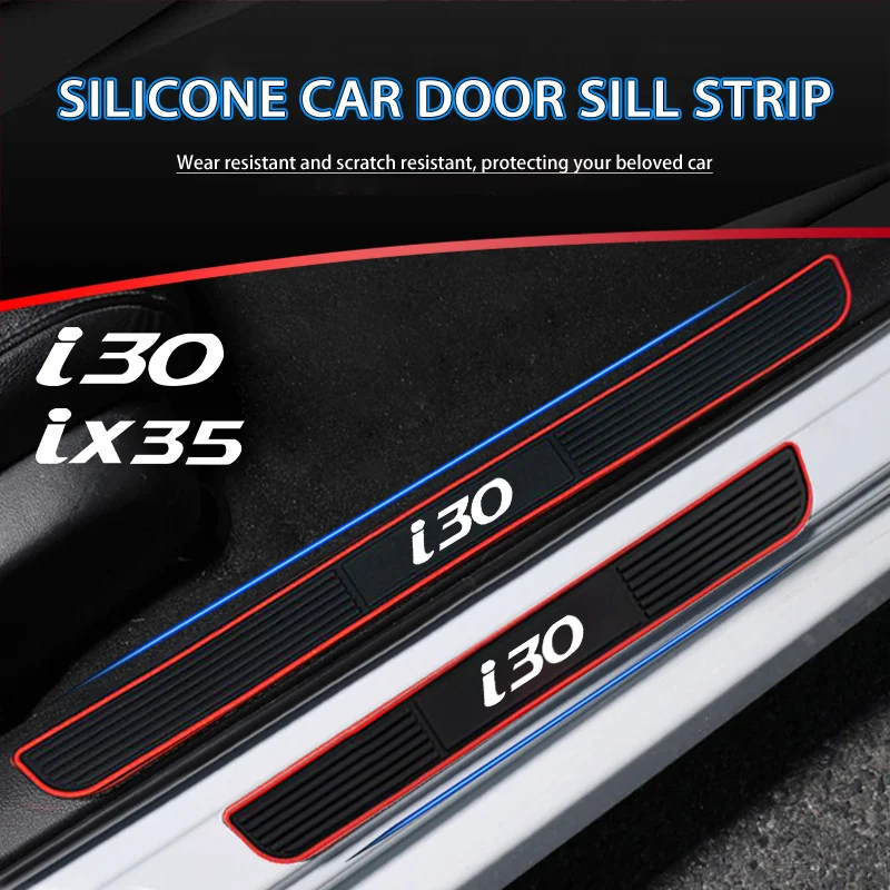4pcs Rubber Car Door Sill Scuff Covers Door Panel Guards Protector Trim Anti-scratch Exterior Parts for Hyundai I30 N Line Ix35
