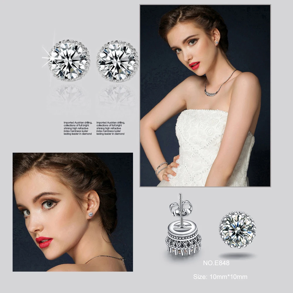 Daily Stud Earring For Women 27 Style Classic Cubic Zirconia Wedding Rose Gold Color Silver Plated Fashion Jewelry E035