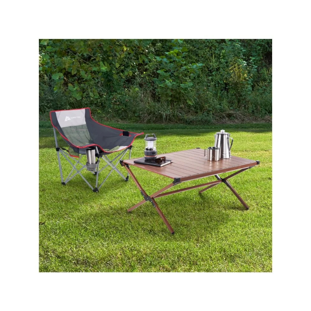 

2023 New Ozark Trail Aluminum Roll-Top Camping Table, Dark Brown