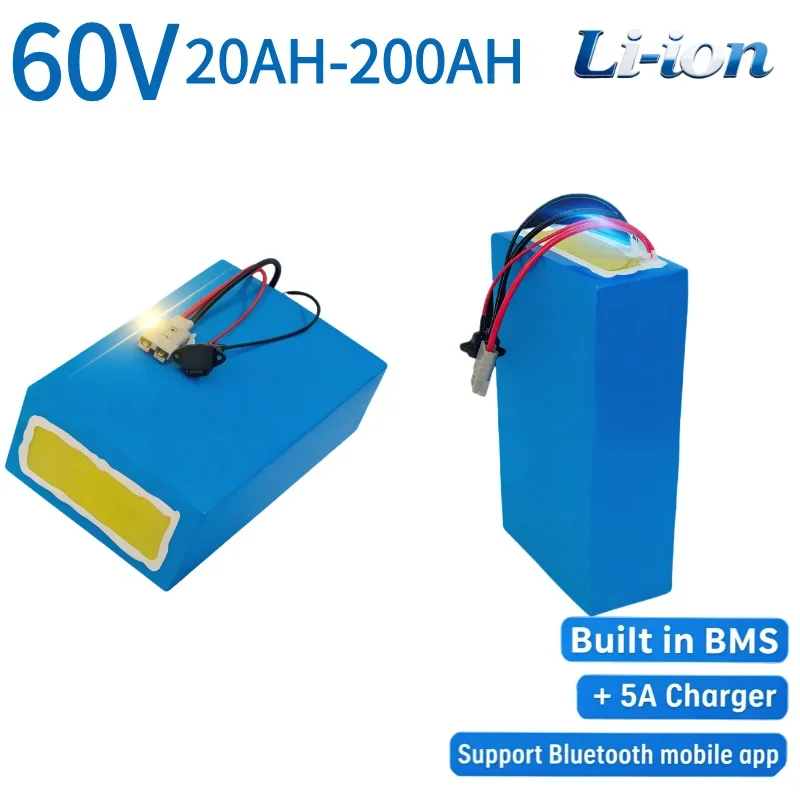 60V Grade A Rechargeable Lithium Ion Battery Pack Smart Integrated BMS 20Ah-200Ah Complete With Matching Charger For Electric Bi