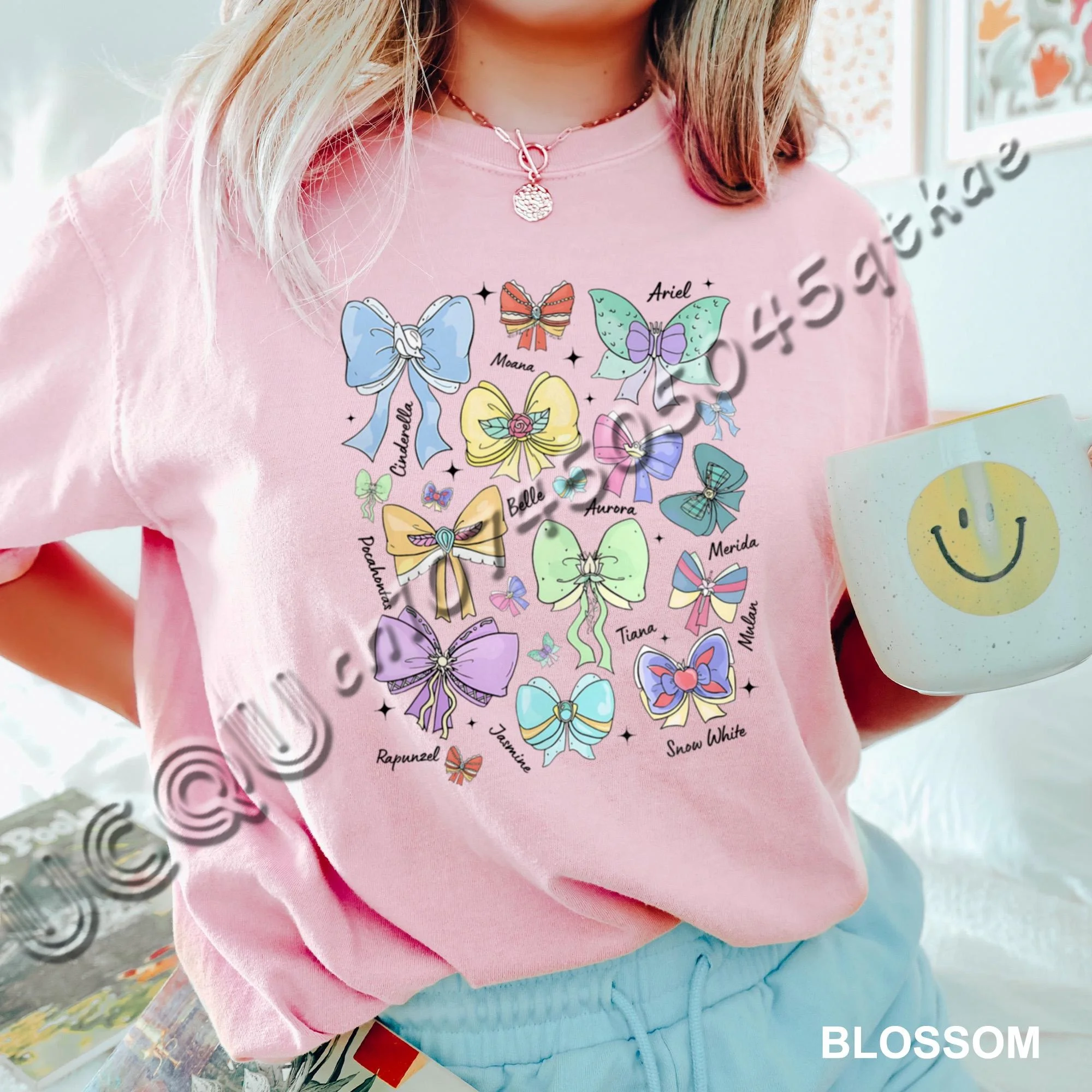 Summer Disney Princess Cute Ribbons And Bows Print Short sleeved T-shirt American Retro Women's Fashion Casual T-shirt Tops