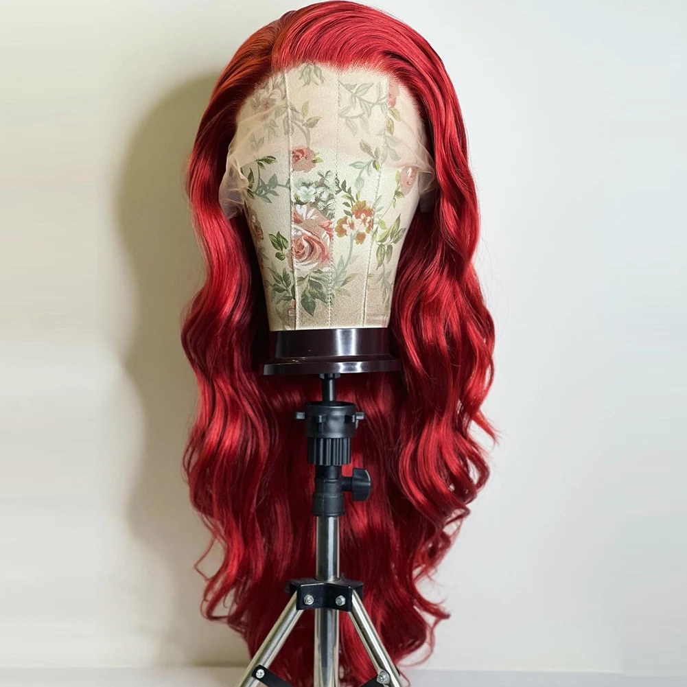 بيرناردو الاصطناعية الدانتيل شعر مستعار أمامي طويل مموج الشعر الأحمر الدانتيل شعر مستعار أمامي الشعر الطبيعي بيروكات صناعية للنساء السود الاستخدام اليومي