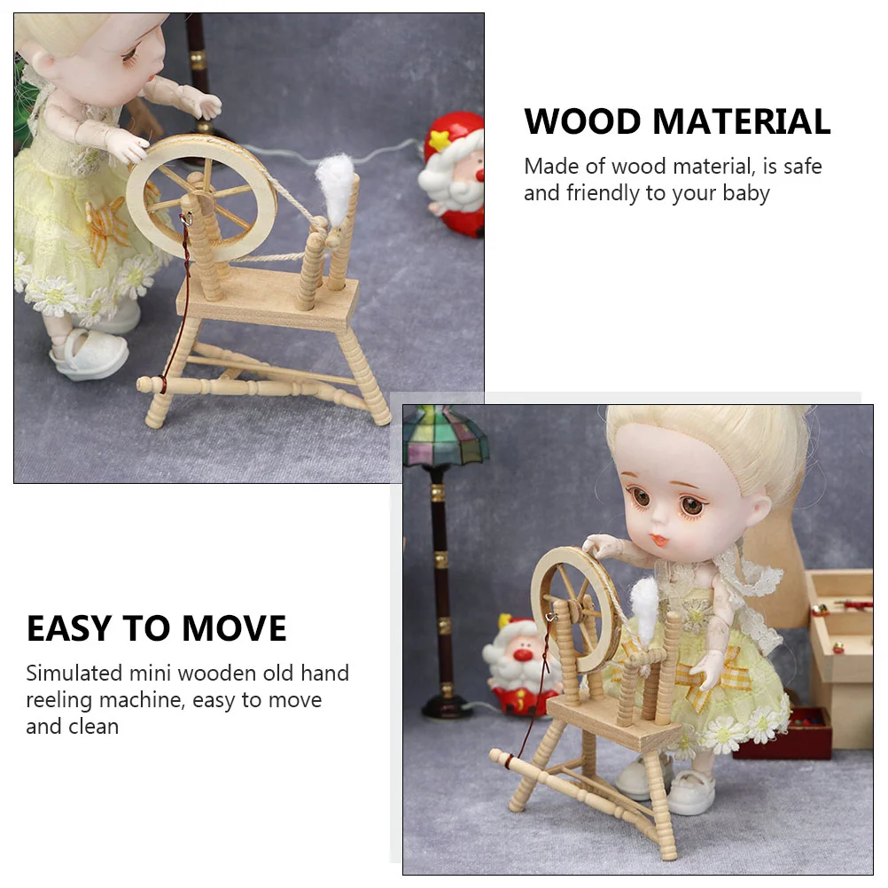 รุ่น Vintage Spinning Wheel Miniature สิ่งทอเฟอร์นิเจอร์ตกแต่งบ้านเครื่องประดับ Hand Reeling Machine