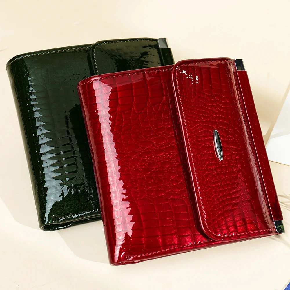 Cowhide Women's Purse Retro Fashion Alligator Pattern Female Leather Short Clutch Bag Luxury Designer Women Gift Coin