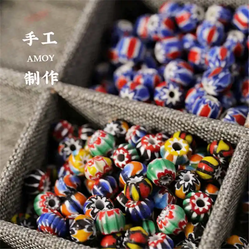 20Beads Nepal Hand Lampwork Safron Colorful Disk Beads 8-10mm Antiqued Trade Beads TSB0006