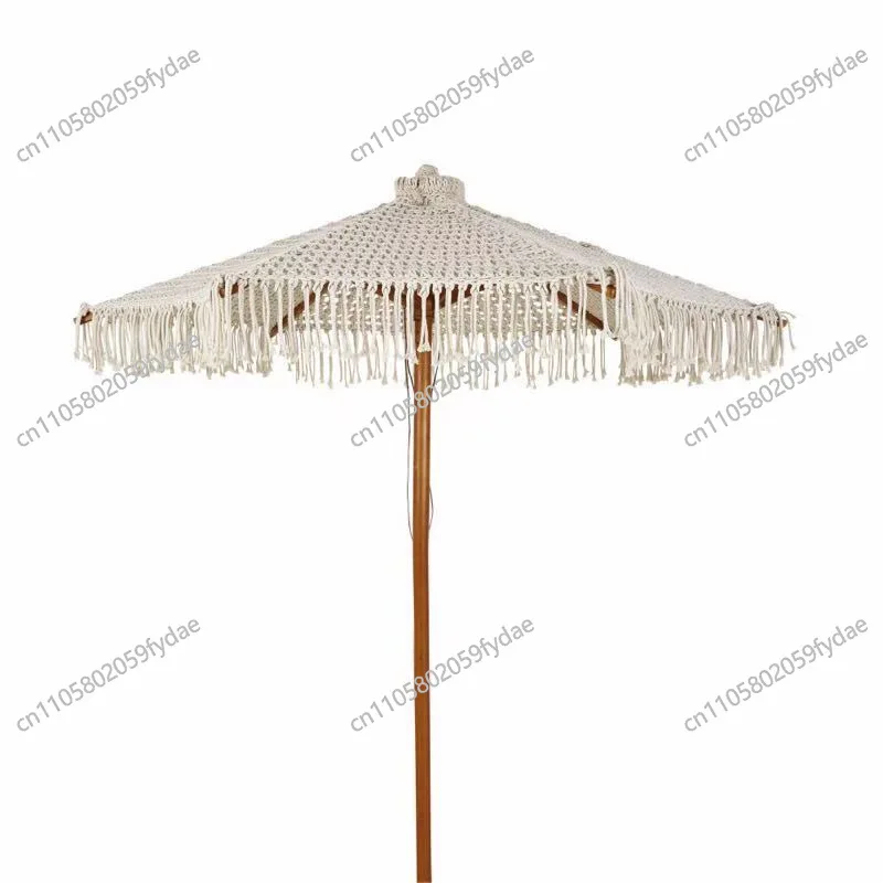 Casual Decoration Woven Umbrella Fringed Aluminum Alloy Hollow Cotton Rope Middle Column Umbrella Beach Umbrella