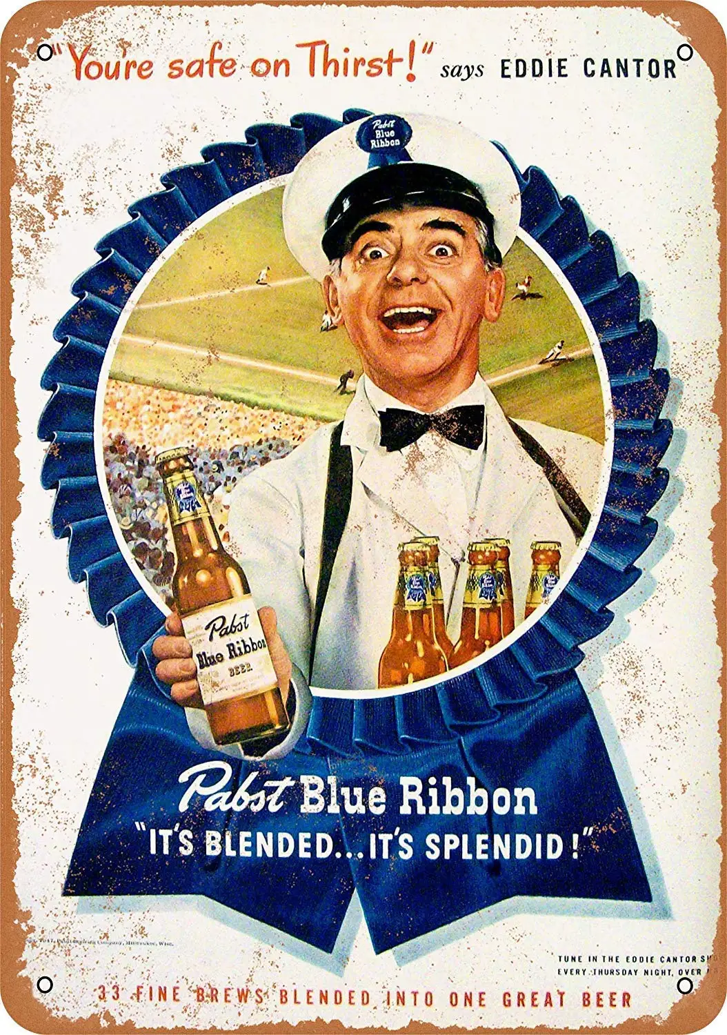 8 X 12 Tin Sign - 1947 Pabst Beer Eddie Cantor Baseball Beer Vendor - Metal Sign Vintage Look Garage Man Cave Retro Wall Decor