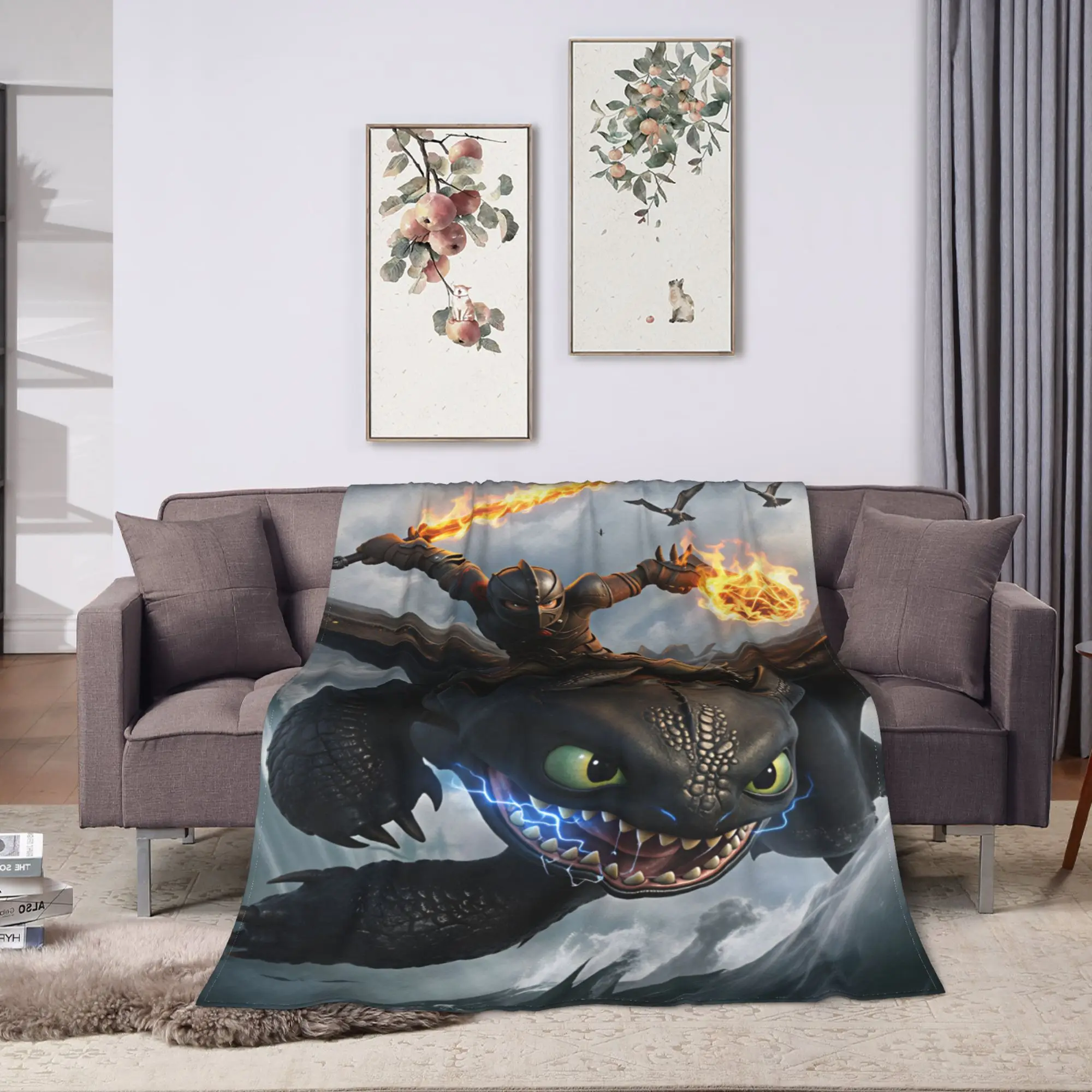 H-How To TT-rain Your Dragon Flannel Blanket  Warm Bedding Throws for Couch Bed Camping Print Bedspread Sofa Bed Cover