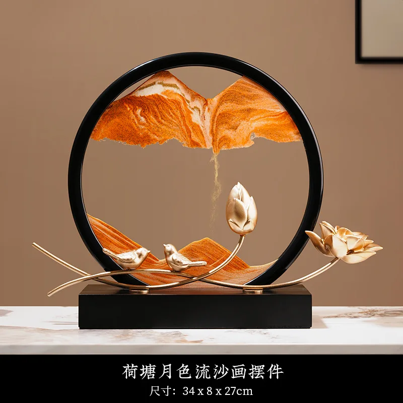 Creative New Chinese Lotus Pond Moonlight Flowing Sand Painting Hourglass Home Decoration