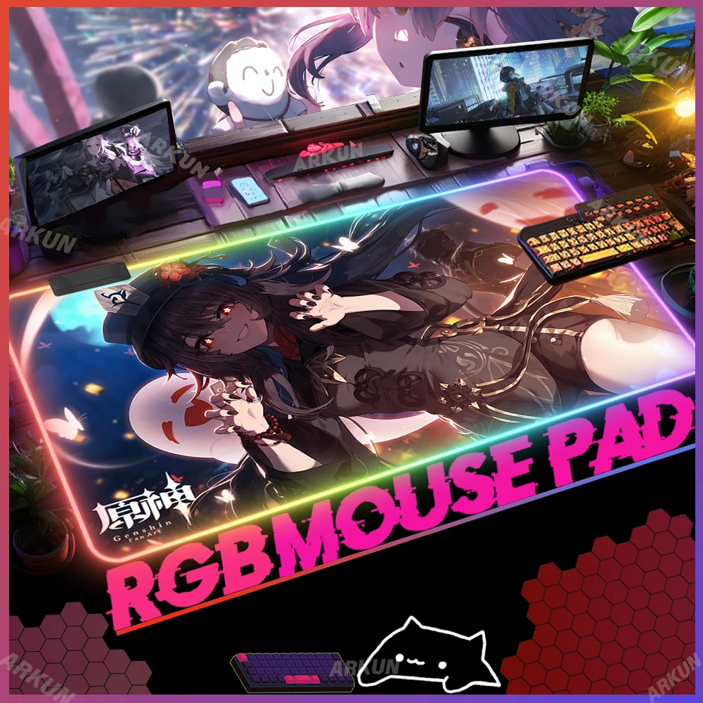 

RGB Large Kawaii Sex Girl Hutao Popular Top Genshin Impact Mouse Pad Gamer Computer XXL 90X40 keyboard LED Accessories Table Mat