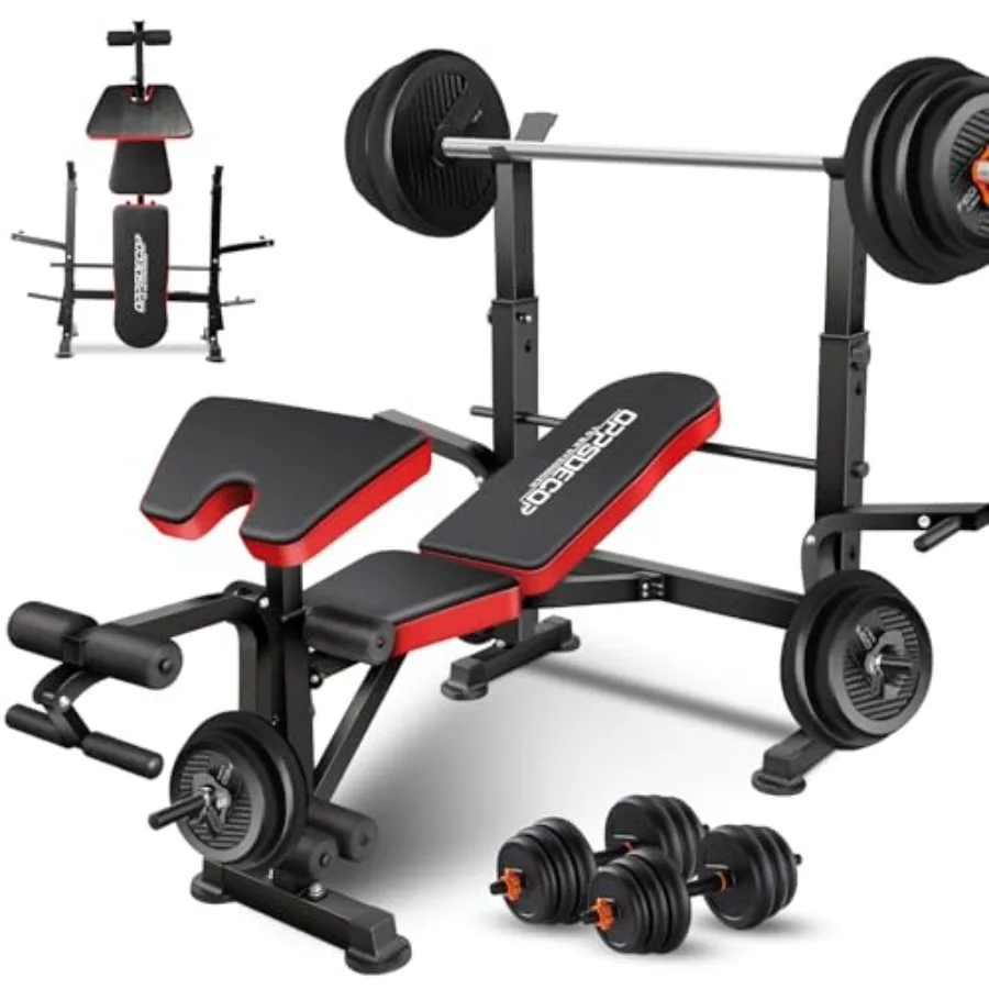 660 lbs 6-in-1-Hantelbank-Set mit Kniebeugenständer, Trainingsbank mit Beinverlängerung, Prediger-Curl-Rack, Multifunktions-Bankpresse S