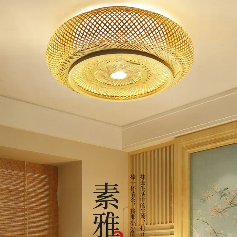 Imagem -05 - Diâmetro 40 50 60cm Rattan Vime Luz de Teto Bambu Pingente Lâmpada Sombra Arte Lustre Suspenso Restaurante Casa Decoração do Quarto Lustre