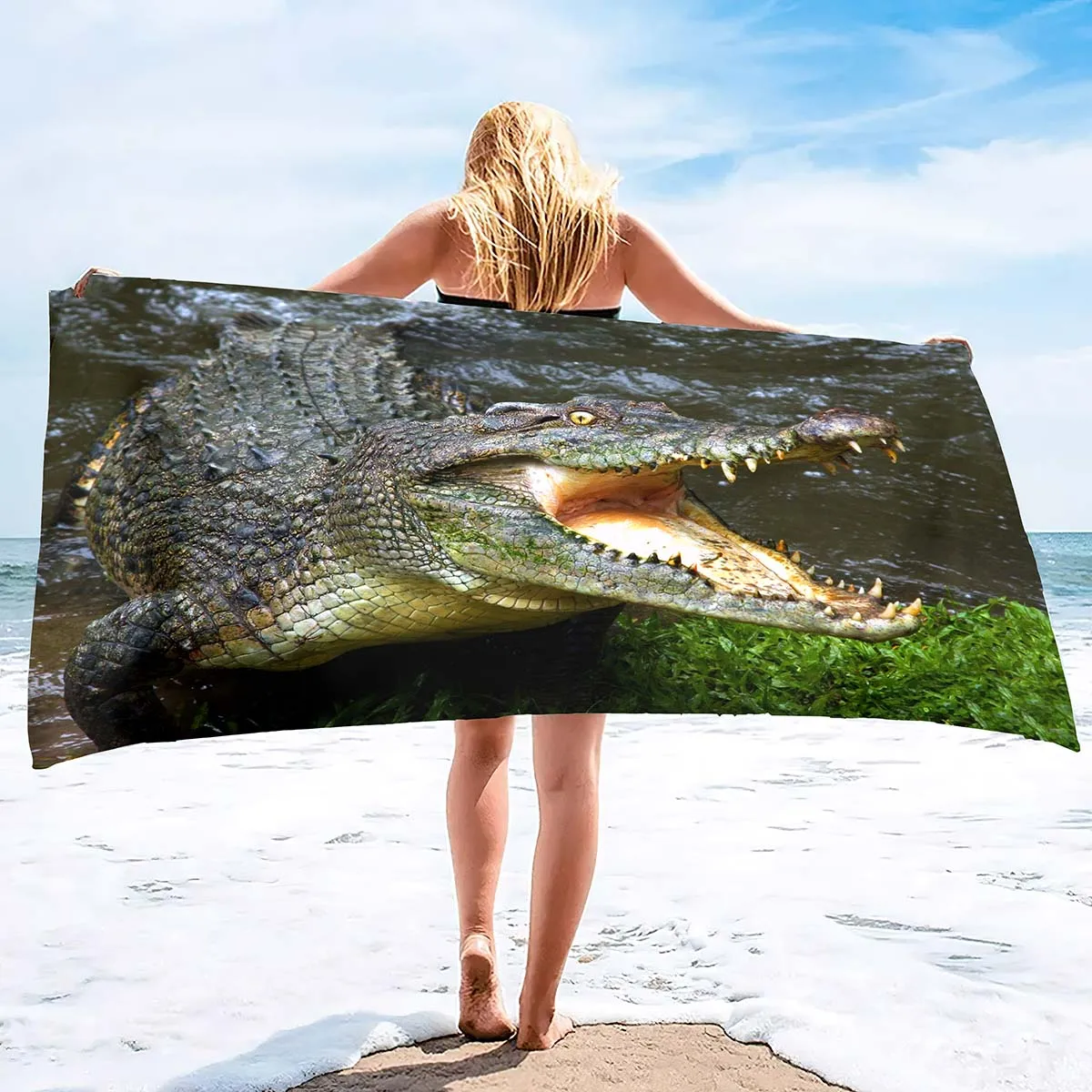 Crocodile  Beach Towel for Adults Women Kids, Microfiber Oversized Swim Pool Bath Towels Quick Dry Sand Free Lightweight Towel