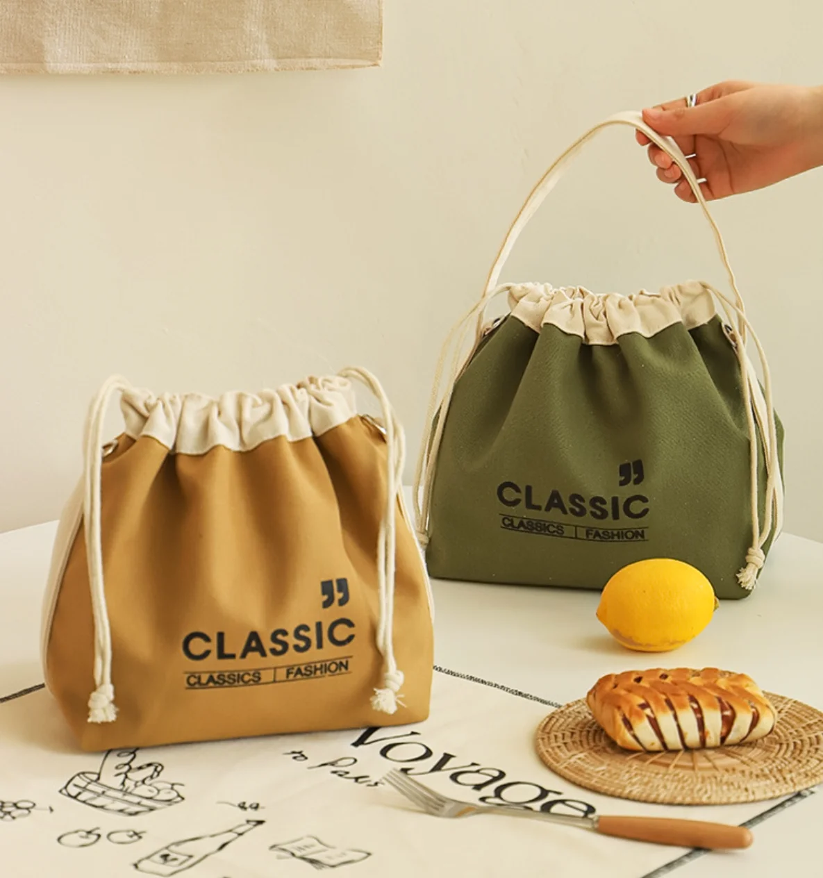 Japanische Lunchtasche aus robustem Canvas für die Arbeit, hält Speisen warm und frisch, tragbar für Studenten, multifunktionale Tragetasche. – Detail 12