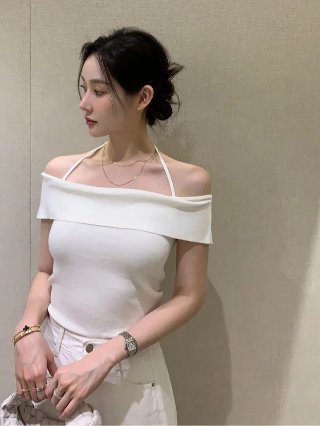 

Шикарный женский вязаный топ ort Sve на одно плечо с поясом Pure Desire Sle из полиэфирного волокна, модный модный топ