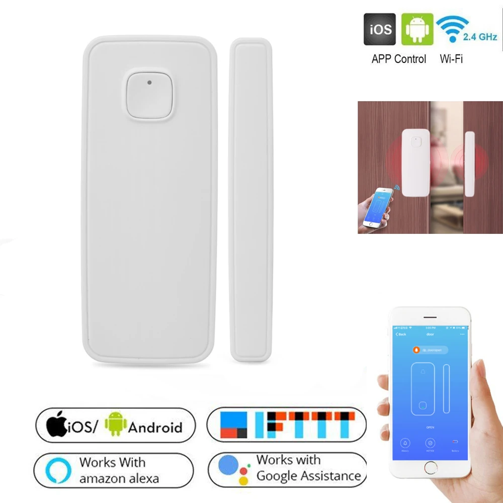 

Tuya Wi-Fi датчик двери, окна, умный дом, беспроводной детектор двери, датчик открытой/закрытой двери, система охранной сигнализации для Alexa Google