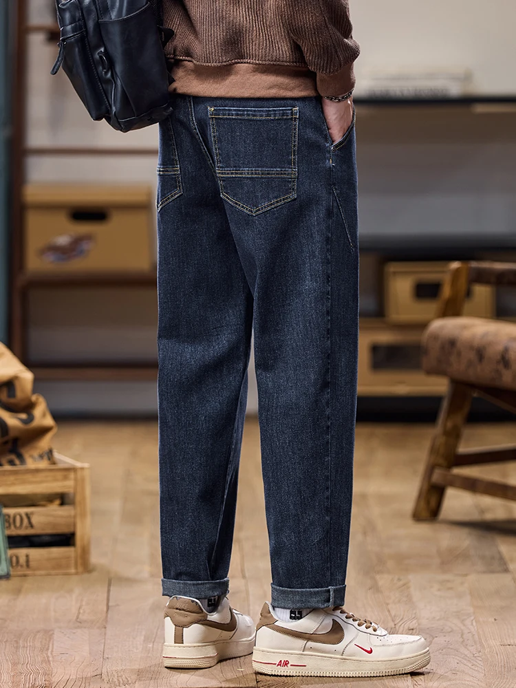 Men's Loose Fit Fashionable Denim Jeans Nine Points Wear Resistant Spring Autumn Style Casual Straight Leg Jeans